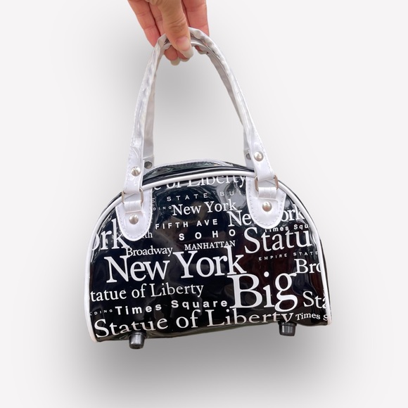 Vintage Y2K Mini Bowler Handbag Vinyl PVC Top Handle - Picture 1 of 4